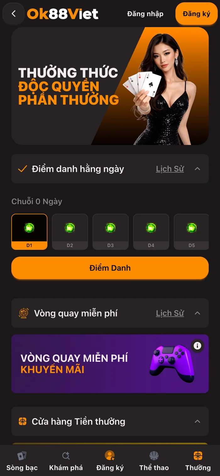 Trang thưởng của OK88 in yêu cầu vòng cược ngay trên mỗi thẻ
